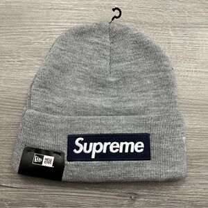FW25 Supreme x New Era Grey Box Logo Beanie